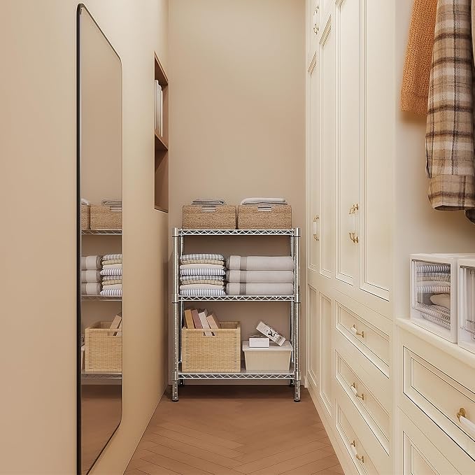 M MZG 750 lbs 3 Tier Storage Rack Metal Wire Shelving Unit, Storage Standing Shelf Organizer for Laundry Bathroom Kitchen Pantry Closet Garage Basement Utility Room, Chrome 13.8" D x 29.5" W x 35.5" H - Image 4