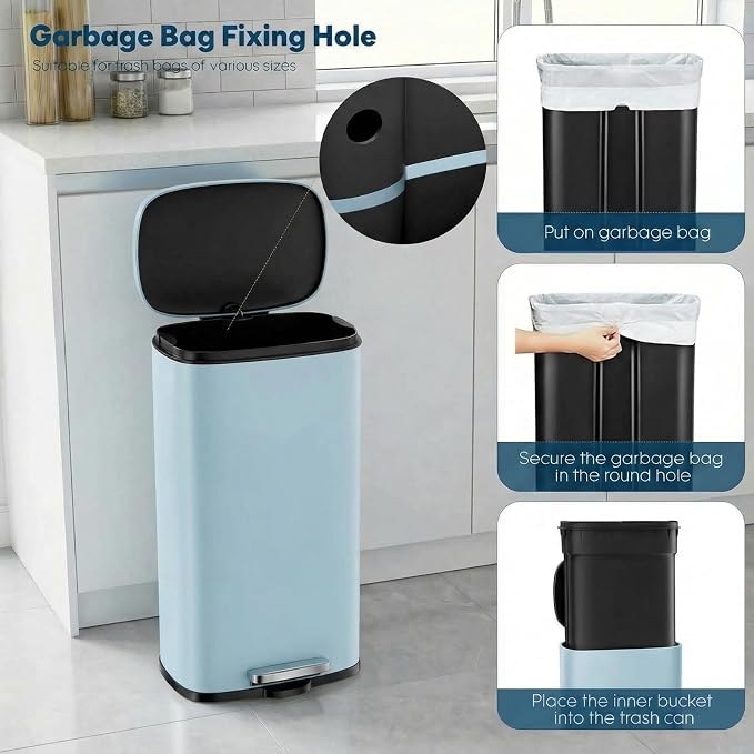 8 Gal Kitchen Trash Can, 30L Recycling or Garbage Bin, Brushed Stainless Steel Waste Basket, Soft&Quiet Close Dustbin, with Step-On Pedal, Removable Inner Bucket, for Home, Office, Living Room - Image 6