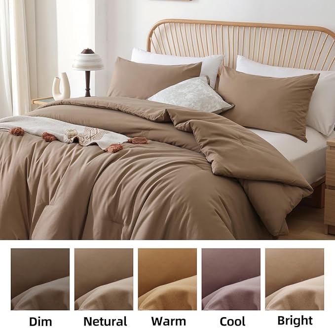 ROSGONIA Oversized King Comforter 120x120, 3pcs Super King Comforter (1 Dark Khaki Comforter & 2 Pillowcases) Lightweight Warm Bedding Blanket Quilt