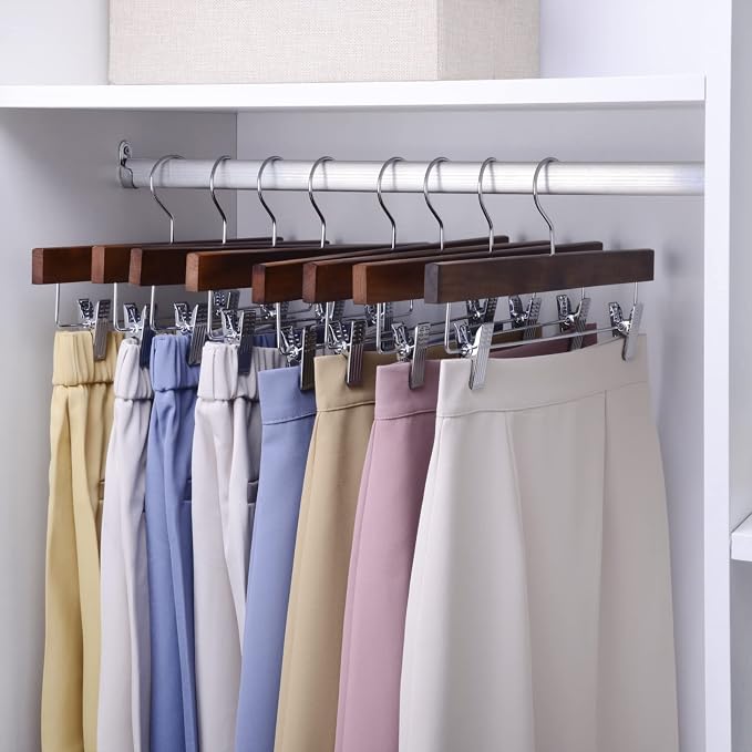 Nature Smile Solid Lotus Wood Deluxe Wooden Pants Hangers Bottom Hanger Jeans Hanger Skirt Hanger with 2-Adjustable Clips Anti Rust Hook 20 Pack (Retro) - Image 2