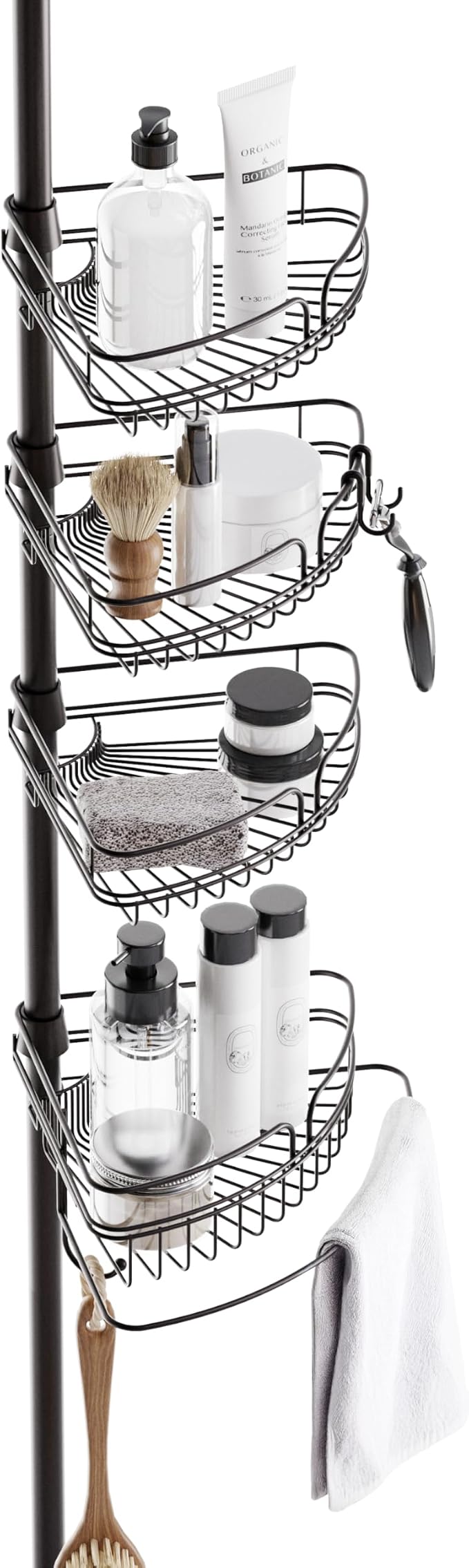 Zenna Home Tension Pole Shower Caddy Corner Organizer, Adjustable Standing Shower Caddy with 4 Baskets and Built in Towel Bar, Rust Resistant Bathroom Tension Rod Organizer, 60 to 97 Inch, Bronze by ZennaHome