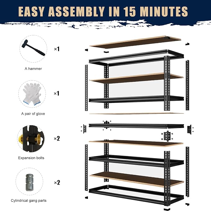 Garage Storage Shelves 72'',Ajustable Garage Shelving Units, Storage Shelves Heavy Duty, Metal Shelving for Basement, Warehouse, Workshop, Pantry, Closet, 2400 LBS, 16" D x 35.5" W x 72" H - Image 8