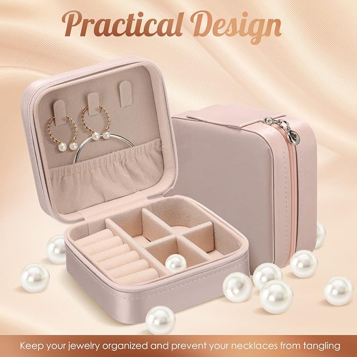 Junkin 8 Pcs Jewelry Travel Case Bulk, Small Jewelry Box Bridesmaid Gifts Jewelrys Box for Women, Portable PU Leather Jewelrys Case Organizer Storage for Rings Earrings Necklaces, 4 Colors - Image 3