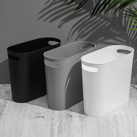 rejomiik Small Trash Can, Slim Garbage Can Plastic Waste Basket with Handles 3.5 Gallon Container Bin for Narrow Spaces Bathroom, Bedroom, Kitchen, Office at Home, 2 Pack Black - Image 8