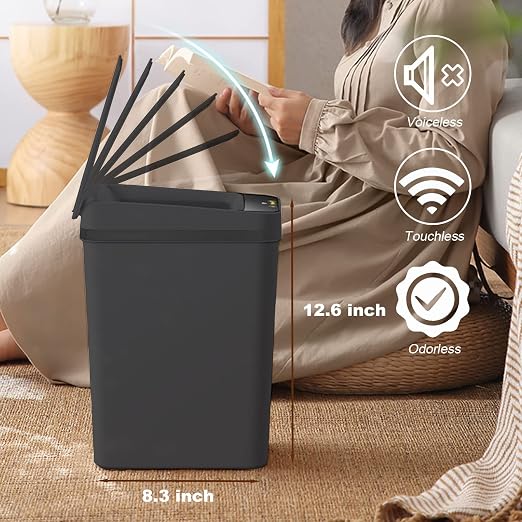 Yatmung Touchless Bathroom Trash Can - 2.5 Gallon Smart Trash Can Sensor Motion - Skinny Trash Bin with Lid - Electric, Narrow, Plastic, Auto Open - Small Slim Automatic Garbage Can (Black) - Image 7