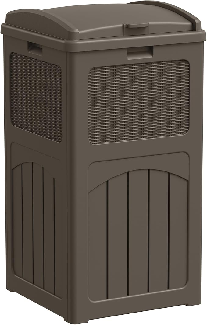 Greesum 33 Gallon Outdoor Trash Can with Lid, Waterproof Resin Garbage Bin for Hideaway, Deck, Patio, Dark Brown by BuynowfromGreesum