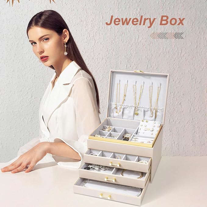 Jewelry Box Organizer for Women Girls, 4-Layer Large Jewelry boxes with 3 Drawers Jewelry Storage Case for Earrings Bracelets Necklaces - Image 7