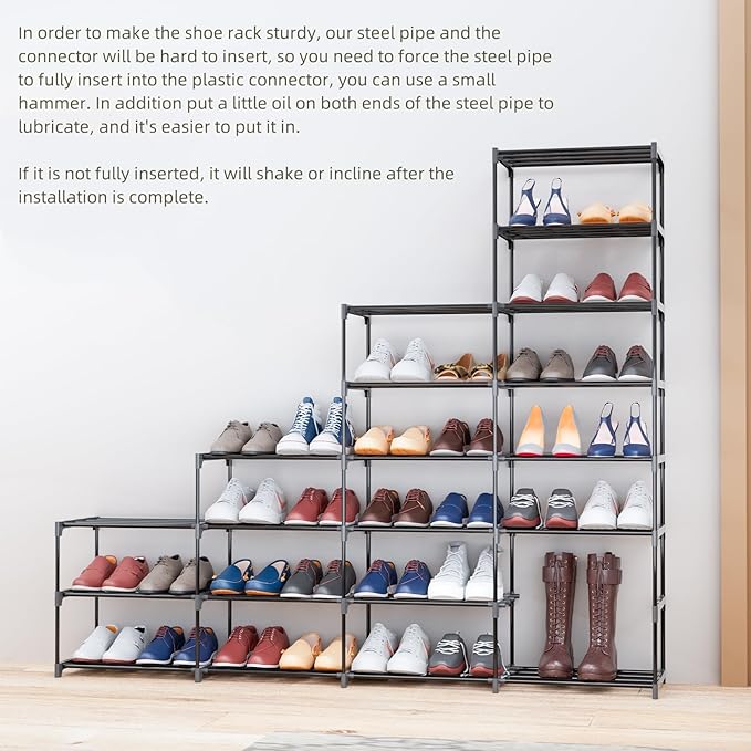 SMILHELTD Large Shoe Rack 8 Tier 64 Pairs for Entryway, Heavy Duty Storage Shelves Unit with Customizable Height for Boots, Space Saving Organizer for Hallway Garage (66.1" W x 49.2" H) - Image 6