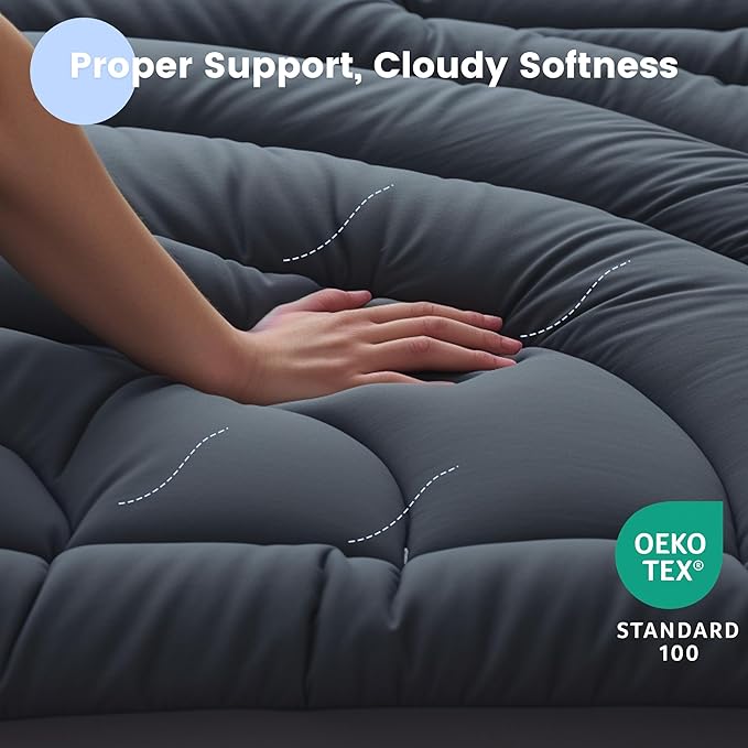 Waterproof Mattress Pad Twin, Quilted Fitted Twin Mattress Topper, Five-Layers Noiseless Mattress Protector Cover with 8"-21" Deep Pocket, Machine Washable, Grey, 39x75