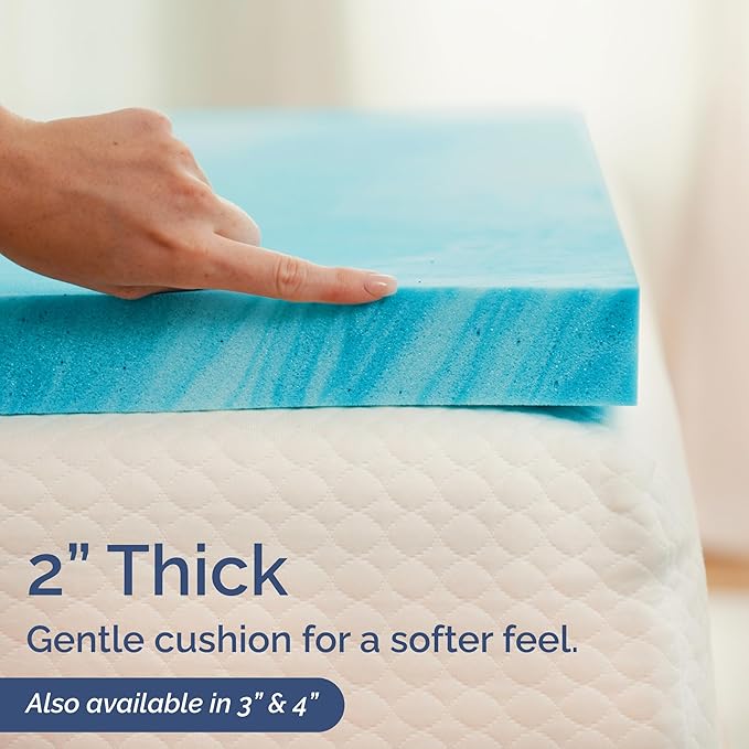 Super Soft Memory Foam Mattress Topper Cal King Size - 2 Inch Breathable Gel Infused Memory Foam - Plush Feel Ventilated Mattress Pad - Pressure & Pain Relief Bed Topper - CertiPUR-US & Oeko-Tex