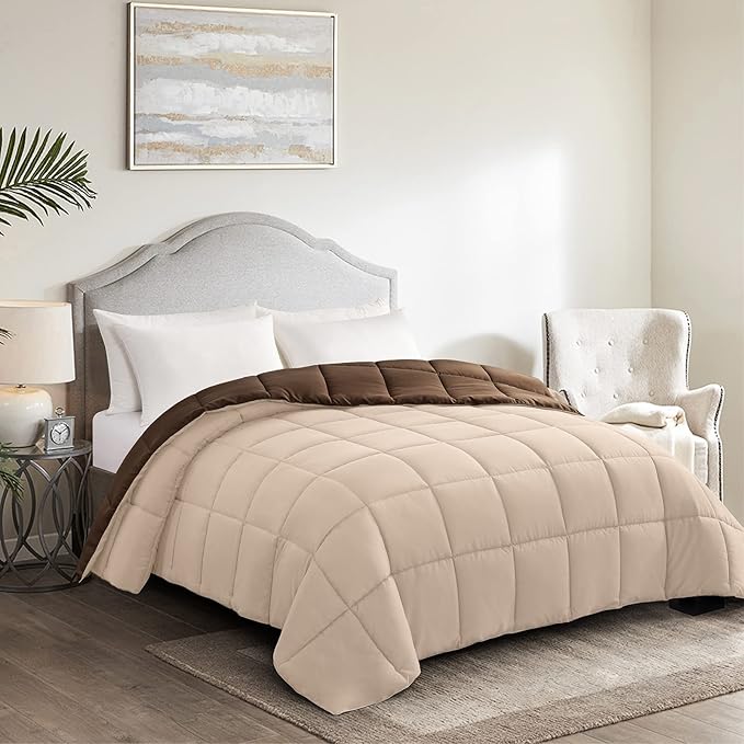Homelike Moment Comforter King Size - Brown Duvet Insert Down Alternative Bed King Comforter, Lightweight Bedding Comforters Quilted Soft All Season Reversible Chocolate Brown/Beige