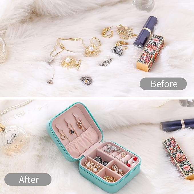 Mini Jewelry Travel Case,Small Travel Jewelry Organizer,Travel Portable Jewelry Case for Ring, Pendant, Earring, Necklace, Bracelet Organizer Storage Holder Boxes (Blue) - Image 4