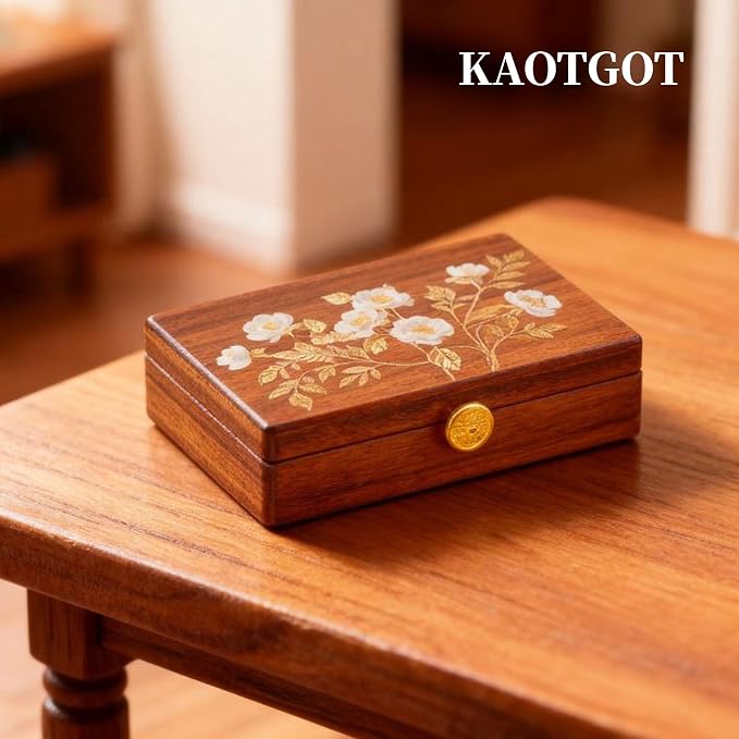 Travel Jewelry Case Small Wood Jewelry Organizer Jewelry Box for Women (Nut-Brown Print A) - Image 5