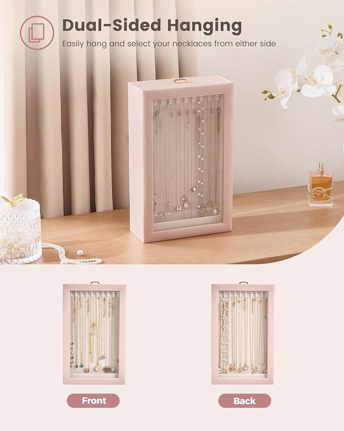 Lolalet Upgraded Double-Sided Hanging Necklace Organizer Box, Jewelry Display Case with Double-Sided Clear Window for Necklaces Bracelets, Tangle-Free Necklace Storage Box, Mothers Day Gift - Image 5