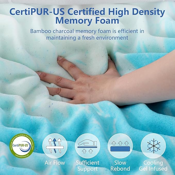 Extra Firm Mattress Topper 4 Inch Queen Size, Premium Cooling Gel Egg Crate+Bamboo High Density Support Mattress Topper with Removable Cover, Bed Topper for Pain Relief,CertiPUR-US,80x60