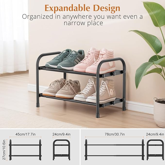 INSMART 2-Tier Expandable Shoe Rack:Stackable and Adjustable Shoes Organizer Storage Shelf, Sturdy and Durable Metal Structure Free Standing Shoe Rack for Closet Entryway Doorway - Image 3