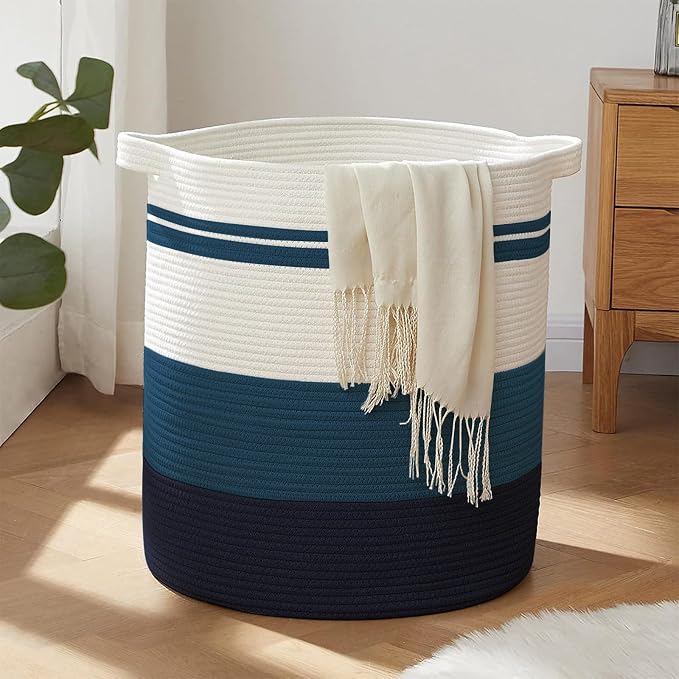 OIAHOMY 80L Laundry Baskets Hamper with Handles,Decorative Basket for Living room,Woven Storage Basket for Toys Bin,Pillows, Blankets,Clothes-20x18in-Gradient Blue by MasterofSpaceOptimization