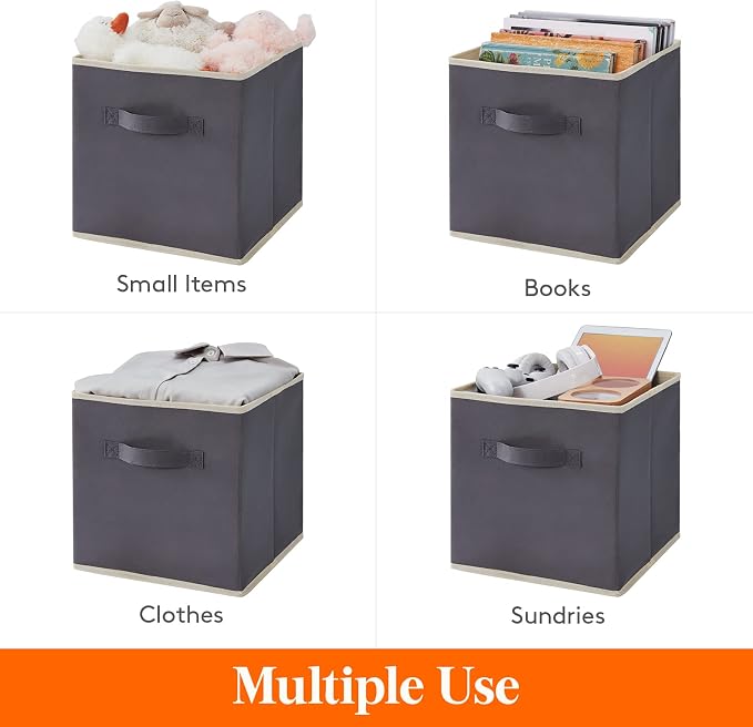 Lifewit Storage Cubes, Foldable Decorative Fabric Storage Baskets for Organizing Home Organizers with Handles for Shelves, Closet, 13 Inch Bins, 36L Gray, 6 Packs - Image 6