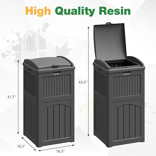 Flamaker 30 Gallon Trash Can, Resin Outdoor Garbage Can with Lid, Waterproof Hideaway Patio Waste Bins for Outside Use (2 Pack, Gray) - Image 5