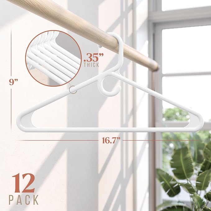 NEATERIZE Thick Heavy Duty Hangers - White Plastic Clothes Hangers 12 Pack - Great for Coat Hanger, Jackets Jeans & Suit Hanger for Closet - New Apartment Essentials Percheros Ganchos para Colgar Ropa - Image 2