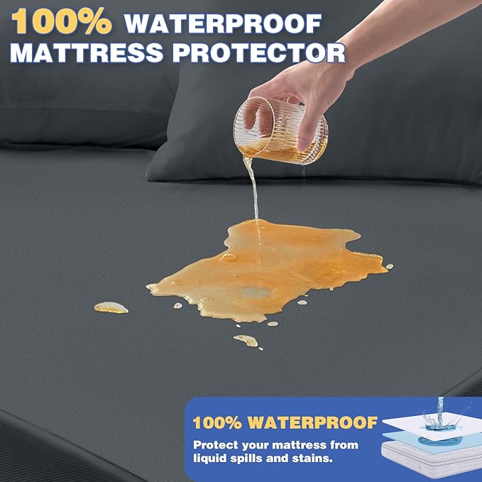 King Mattress Protector, Waterproof Mattress Cover with 18" Deep Pocket Bed Cover, Fitted Sheet Style Noiseless Breathable Machine Washable, Dark Gray (76"x80")