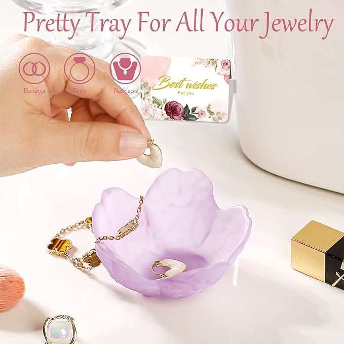 Gifts for Women Flower Jewelry Dish Ring Holder Jewelry Tray Vanity Organizer Room Decor Aesthetic Dorm Bathroom Decor Decorative Trinket Dish for Rings Earrings Necklaces Friendship Birthday Gifts - Image 3