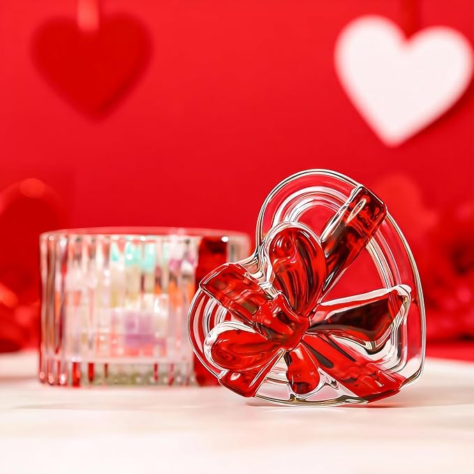 kanpura 2 Pack Glass Heart Shaped Jewelry Box Candy Dish with Lid Ring Earring Trinket Storage Box Vintage Jewelry Organizer Decorative Jar Gifts for Women Girls(Red & Clear) - Image 4