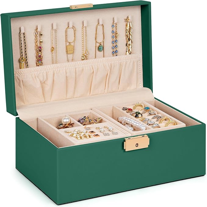 AKOZLIN Travel Jewelry Box Organizer Functional 2-trays Leather Jewelry Storage Case with Lockable Portable for Women Girls Ring Necklace Earring Bracelet - Image 7