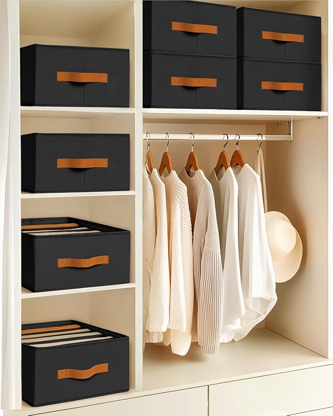 Homsorout Clothes Organizers and Storage - 4/5/7 Grids Fabric Jeans Organizer with Handles, Foldable Closet Organizers Dividers, Wardrobe organizer for Pant, Sweater, T-shirt, Scarf, 6 Pack, Black - Image 7