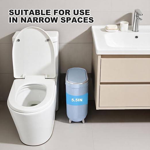 Supteron Bathroom Trash Can with Lid 3.1 Gallon Narrow Trash Can Small Plastic Trash Bin 12 Liter Rectangular Plastic Garbage Can with Press Type Lid for Bedroom Bathroom - Image 4