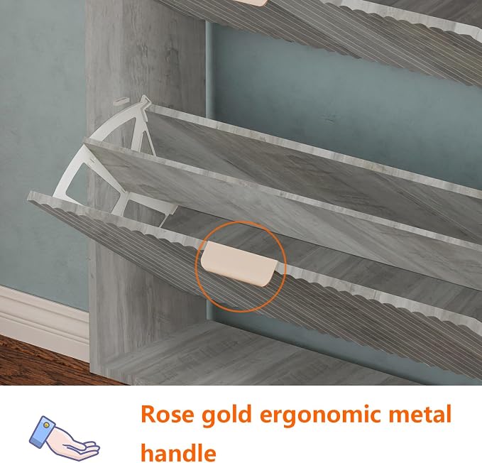 Shoe Cabinet Storage,Modern Freestanding Organizer with 3 Flip Drawers,Narrow Shoe Rack Cabinet for Entryway,Grey - Image 5