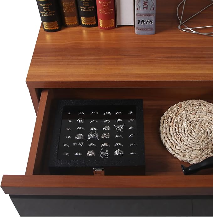 Pangkeep Ring Organizer Display Case,Black Jewelry Storage Tray Boxes for Multiple Rings,Glass Lid,Stackable. (42 Slots) - Image 5