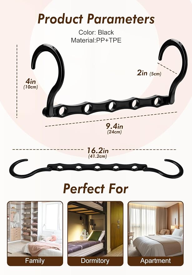 HOUSE DAY Closet Organizers and Storage 6 Pack, College Dorm Room Essentials, Multifunctional Organizer Magic Space Saving Hangers with 5 Holes, Storage Organization for Wardrobe Closet - Black - Image 8
