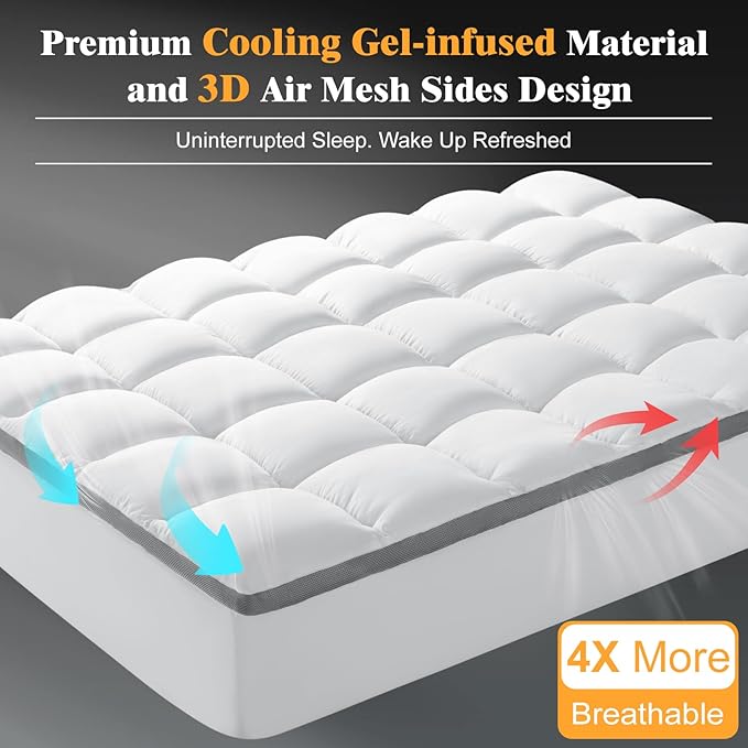 Mattress Pad King Size - 1000GSM 3D+7D Down Alternative Fill,Viscose Made from Bambu Cover,Cooling Extra Firm Pillow Top Mattress Pad for Back Pain with 6"-18" Deep Pocket (78"x80")