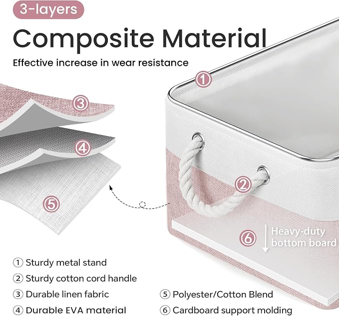 Large Storage Baskets- 15.7x11.8x8.26 inch Storage Bins for Shelves and Closet Organizing, Foldable Fabric Bin for Home Organization Clothes and Laundry (1-Pack, White&Pink) - Image 2