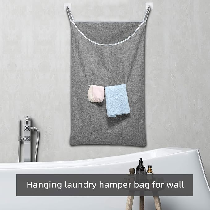 SAVERHO X-Large Door Hanging Hamper Bag,2 Pack Large Capacity Hanging Laundry Hamper Basket with Wide Opening Dirty Clothes Laundry Hamper Storage Bag Size 35X22inch(Grey-2Pack) - Image 4
