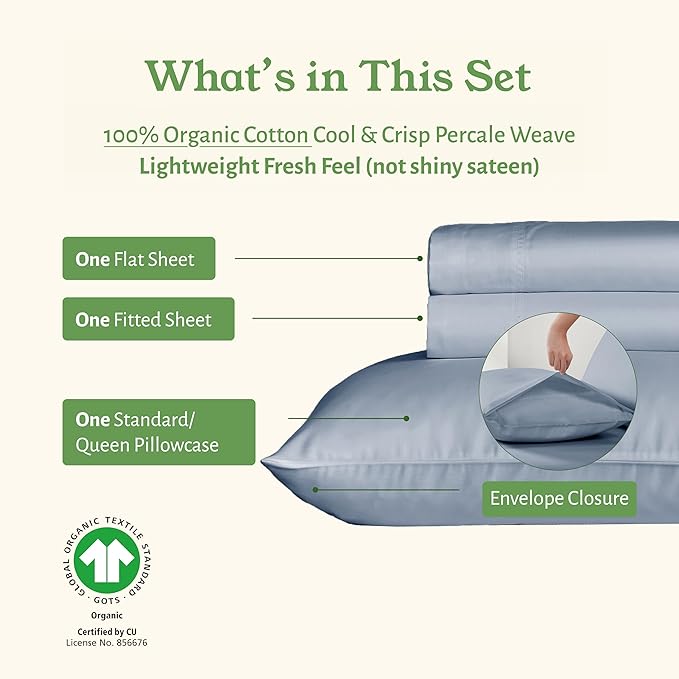 California Design Den Twin Size Sheets Set - Soft 100% Organic Cotton Sheets with Deep Pockets, Crisp Percale, Breathable and Durable Bedding Set - Blue Hydrangea