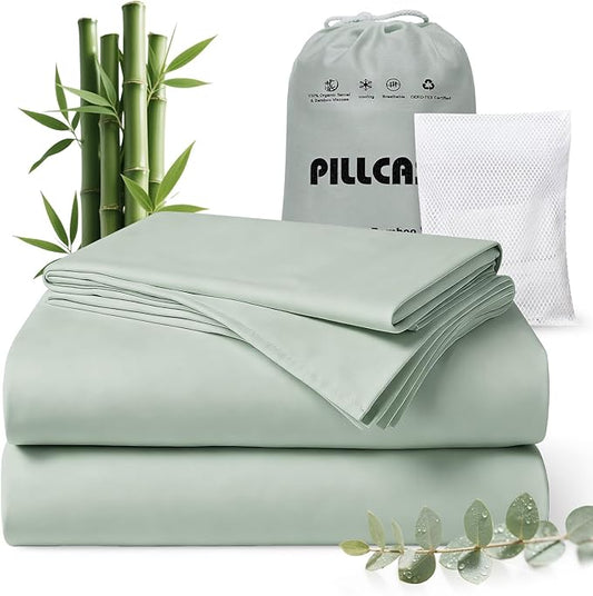 Luxury Organic Tencel & Viscose from Bamboo Cooling Sheet Set,Silky Soft Lyocell Sheets with Deep Pocket, Hypoallergenic & Breathable Bedding with Pillowcases (Sea Glass, King)