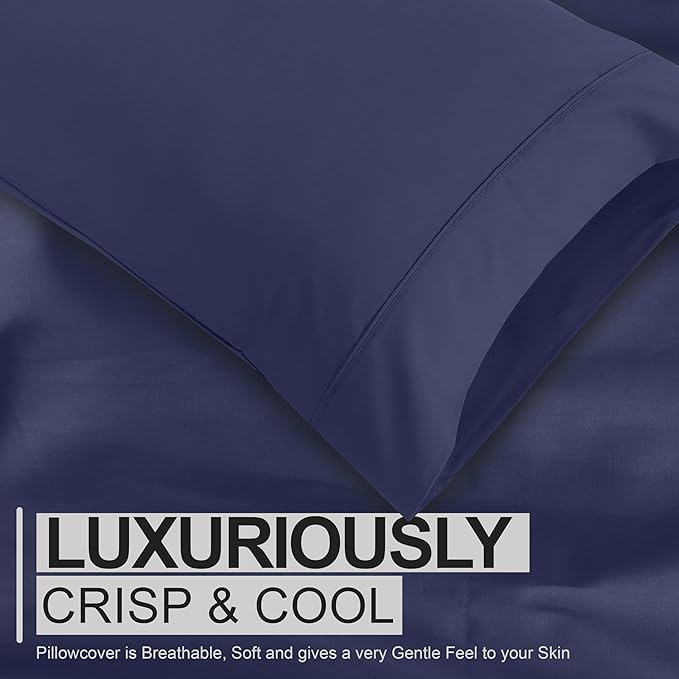 RUVANTI 100% Cotton Sheets – Split King Size Percale Bedding, Cooling & Breathable, Durable with a Crisp, Soft & Comfortable Feel, 16" Deep Pocket, 5-Piece Set, Crown Blue