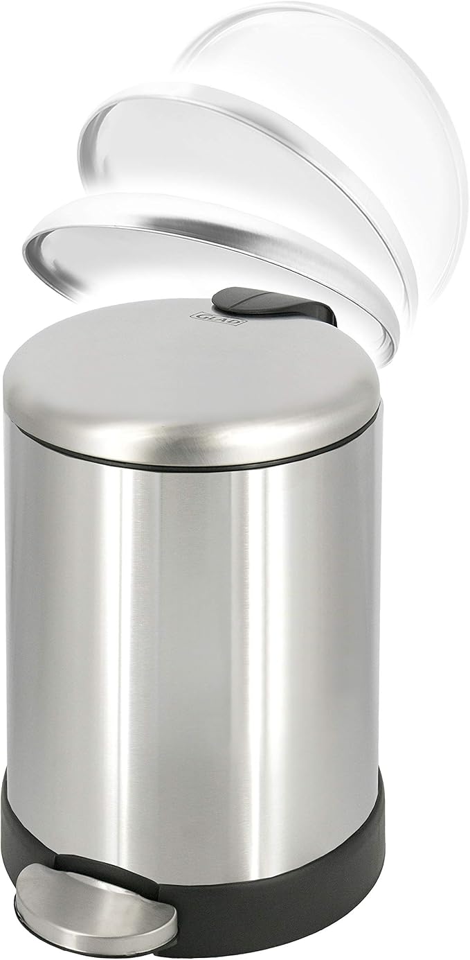 Glad Small Trash Can, 1.2 Gallon | Round Stainless Steel Garbage Bin with Soft Close Lid & Step Foot Pedal | Metal Waste Basket with Removable Inner Bucket, Stainless, 8 x 9.5 x 12 inches - Image 3