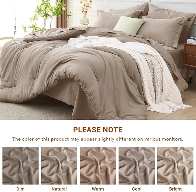MUXHOMO 7 Pieces Queen Comforter Set, Soft Bed in a Bag Queen Size, All Season Bedding Set with Comforter, Flat Sheet, Fitted Sheet, Pillowcases & Shams, Linen
