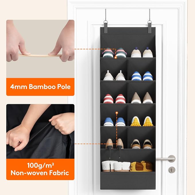 Lifewit 6 Tier Over the Door Shoe Organizer with 11 Large Deep Pockets, Fabric Hanging Shoes Shelf for Closet, Dorm Storage, Fit Up to 12 Pair Shoe Rack Holder for Sneakers, Boots, Black - Image 5
