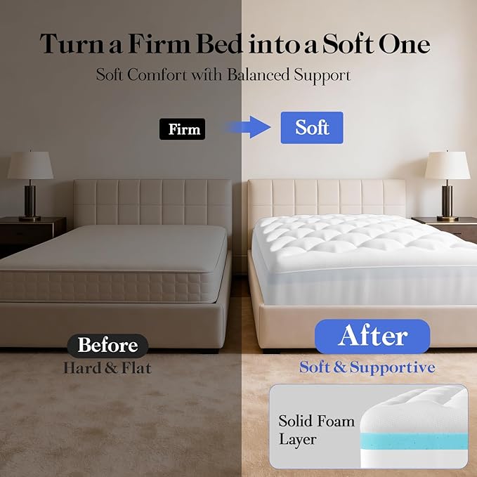 OhGeni Cooling 4 lnch Queen Size Dual Layer Mattress Topper, 2 Inch Gel Memory Foam, 2 Inch Soft Pillow Top Pad, Guest Bedroom Essentials Mattresses Cover, Extra Comfortable Sleep and Back Pain Relief