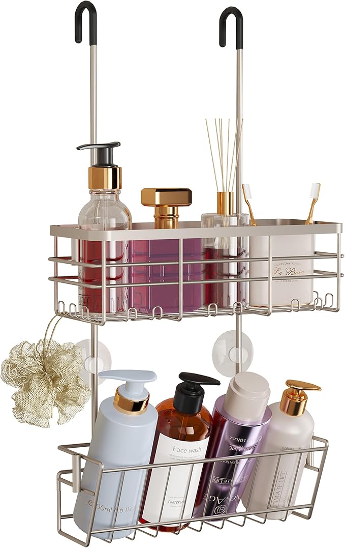 HapiRm Hanging Shower Caddy Organizer - No Drilling Shower Organizer with Inclined Shelf, Rustproof & Waterproof 304 Stainless Steel Bathroom Caddy - Brushed Nickel by HapiRm