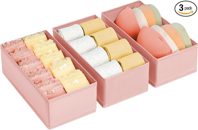 DIMJ Drawer Organizer - Clothes Storage Set of 3, Pink: Sock, Underwear, Bra, Tie, Belt Dividers by DiMJ
