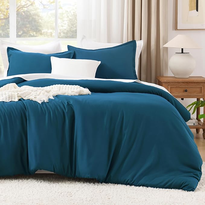 Litanika Comforters Teal Oversized King Size, 3 Pieces Lightweight Solid Bedding Set & Collections, All Season Fluffy Bed Set (120x98In Comforter & 2 Pillowcases)