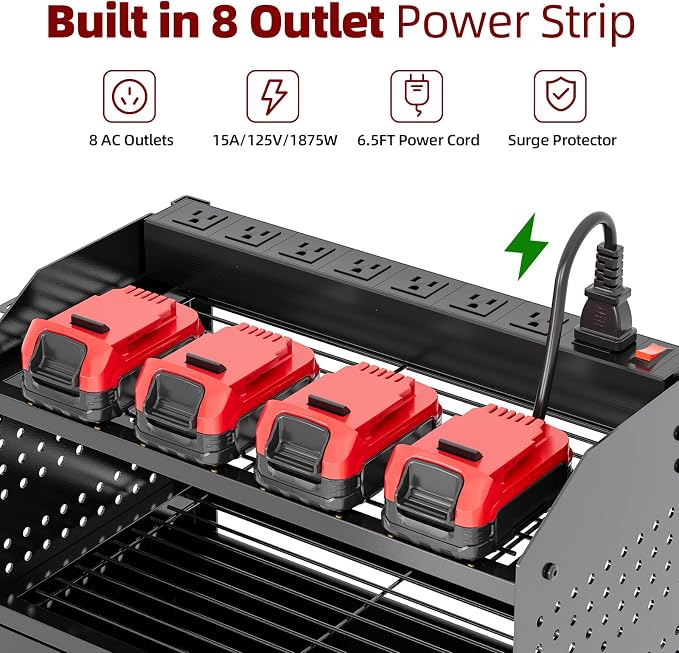 Power Tool Organizer Wall Mount Heavy Duty 130 lbs, 4 Layers Storage Rack with 6 Drill Holders & Battery Storage, Cordless Tool Organizer for Garage, Workshop & Tool Room - Image 5