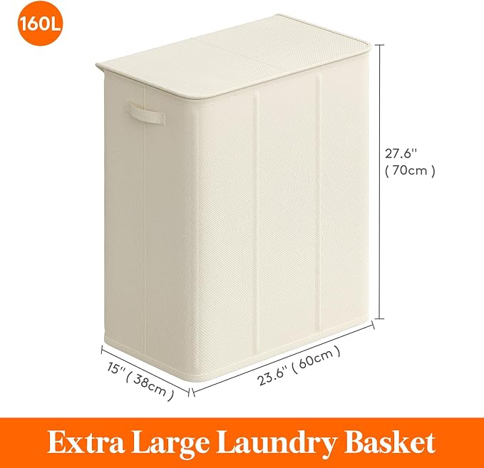 Lifewit Triple Laundry Hamper with Lid and Removable Laundry Bags, Large Collapsible 3 Dividers Dirty Clothes Basket with Handles for Bedroom, Laundry Room, Closet, Bathroom, College, 160L White - Image 5