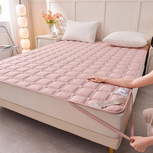 Queen Mattress Protector Cover with Elastic Straps - Thin Foldable Quilted Cover Pad for Student Dormitory - Soft & Comfortable, Breathable Cool Mat - Machine Washable
