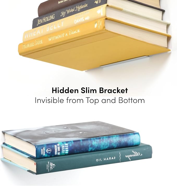 xympo Floating Invisible Bookshelf Wall Mounted (Set of 4) - Aluminum - Turn Books into Floating Shelves - Image 6